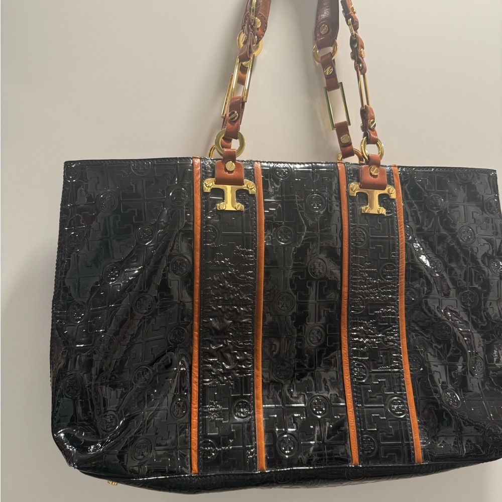 Tory Burch Black and Brown Embossed Shoulder Bag